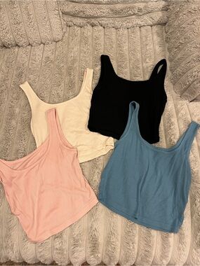 SHEIN Ribbed Tank Crop Top Set in Black, Cream, Pink & Blue